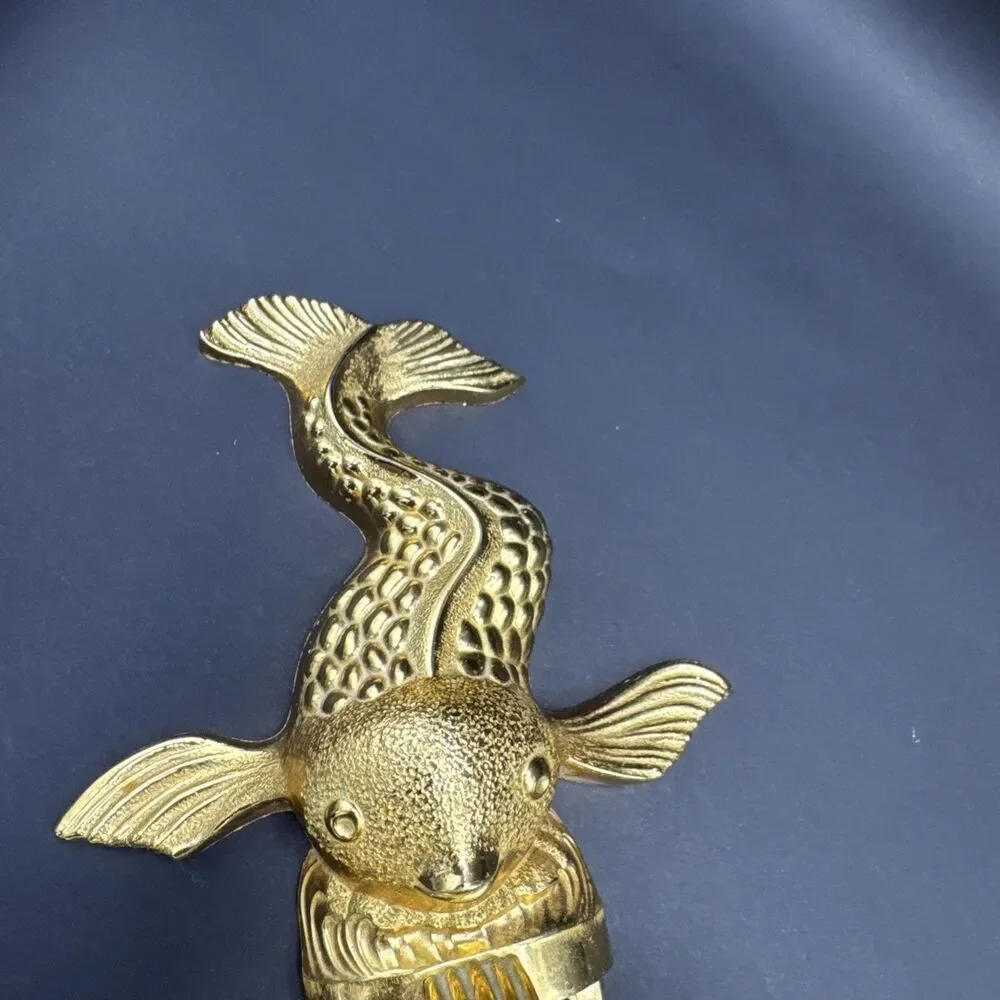 Vtg Koi Fish Bathroom Towel Ring Metal Gold or Brass Tone Rack Wall Holder MCM